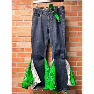 Madewell Upcycled Green and White Spirit Bell Bottoms 28x32